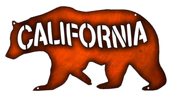 California Bear Cut Out Faux Copper Finish Metal Sign 7.5x14