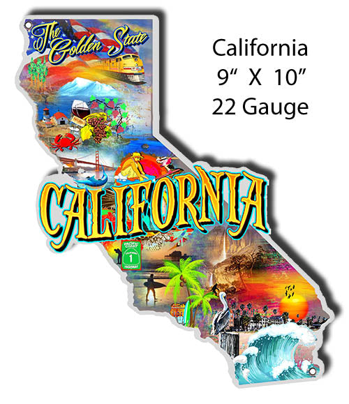 California Golden State Cut Out Metal Sign By Phil Hamilton 9x10