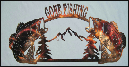 Recycled Metal Gone Fishing Sign Decorative Wall Art