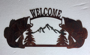 BASS W/ MOUNTAIN WELCOME Copper Metal Sign